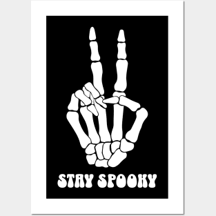 Skeleton Peace Sign Stay Spooky Hippie Halloween Posters and Art